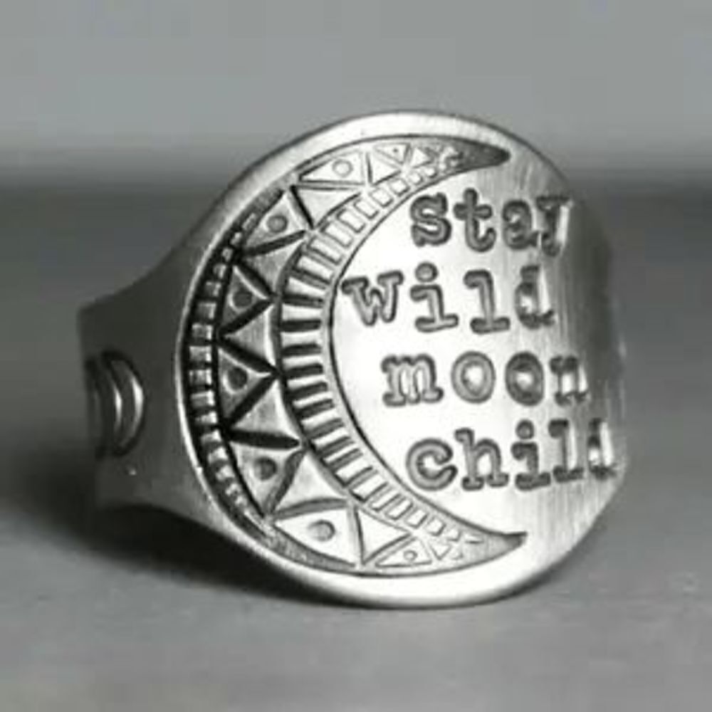 Stay Wild Moon Child Antique Silver Copper Unisex Ring Triple Moon Goddess